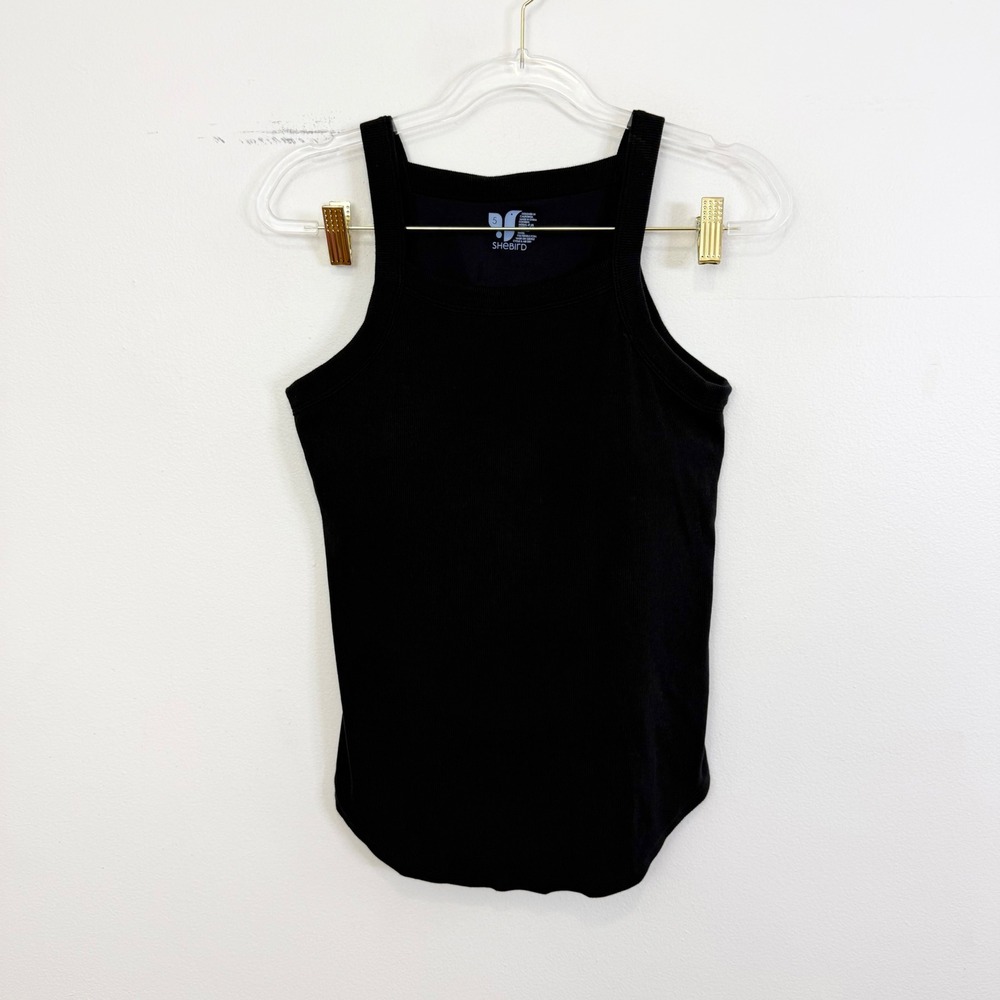 SheBird Fly Free Ribbed Cami Black Tank Top Size 5 M/L